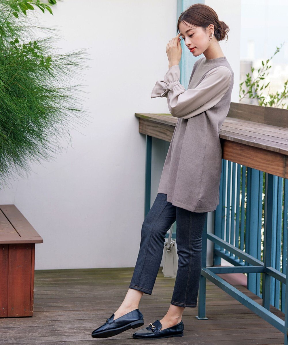 Tiaclasse L 【洗える】ボリュームリボン袖ニットコンビチュニック 