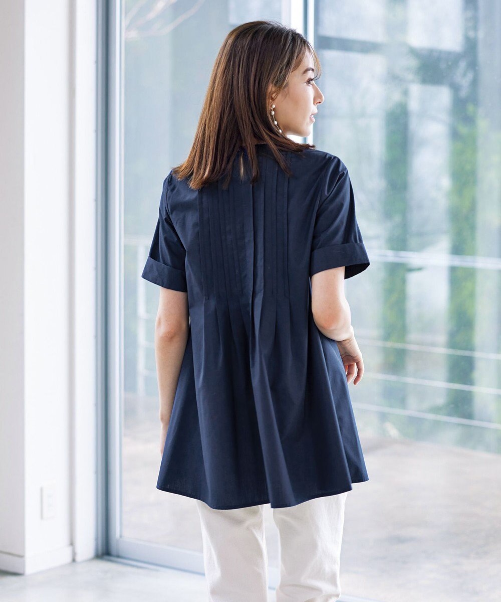 Tiaclasse L 【洗える】バックピンタックフレアチュニックブラウス 