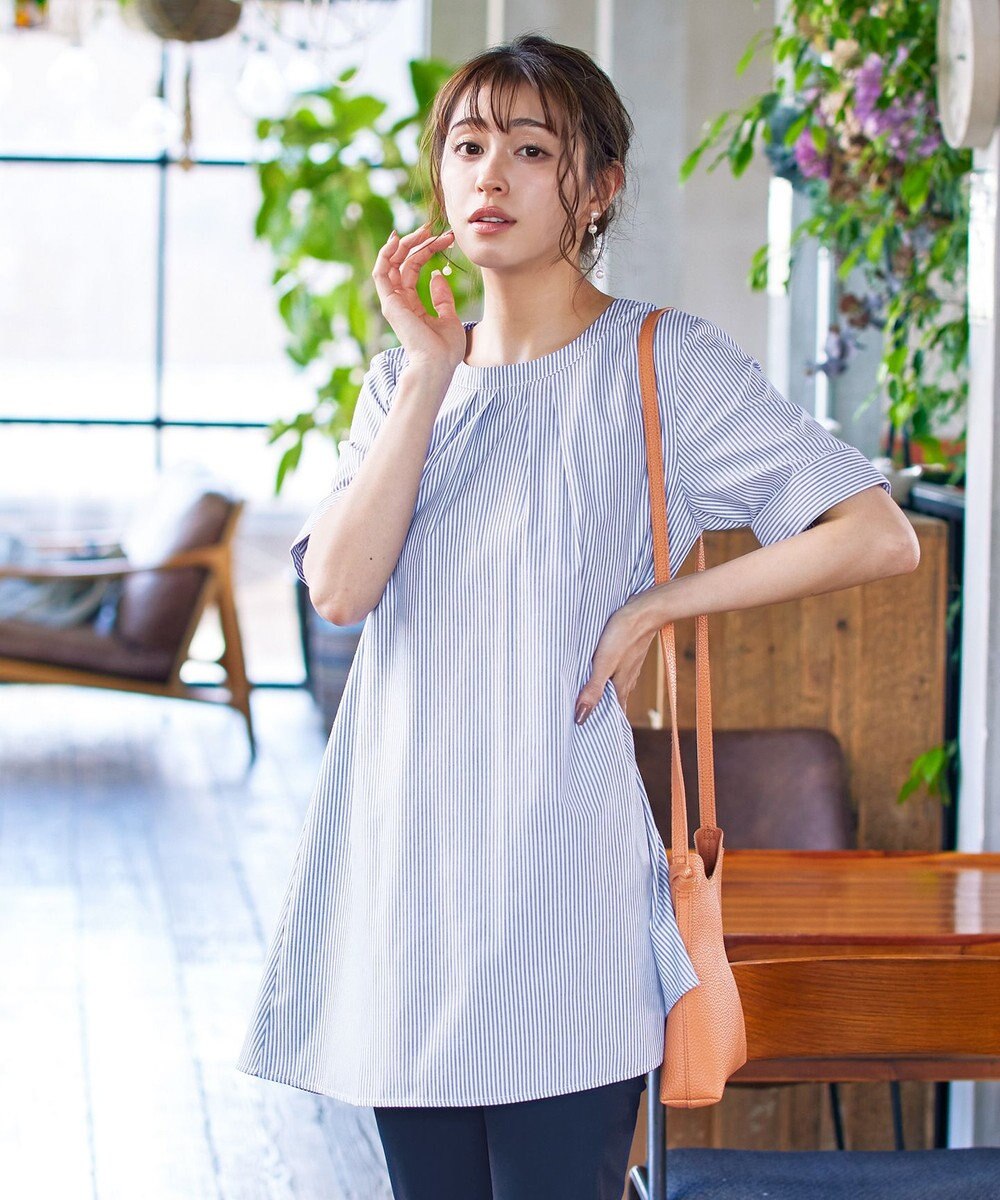 Tiaclasse L 【洗える】バックピンタックフレアチュニックブラウス 