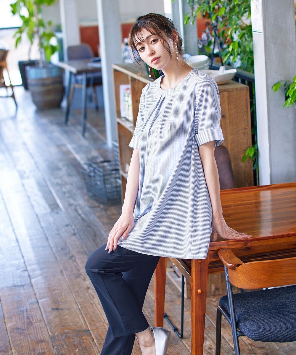 Tiaclasse L 【洗える】バックピンタックフレアチュニックブラウス 