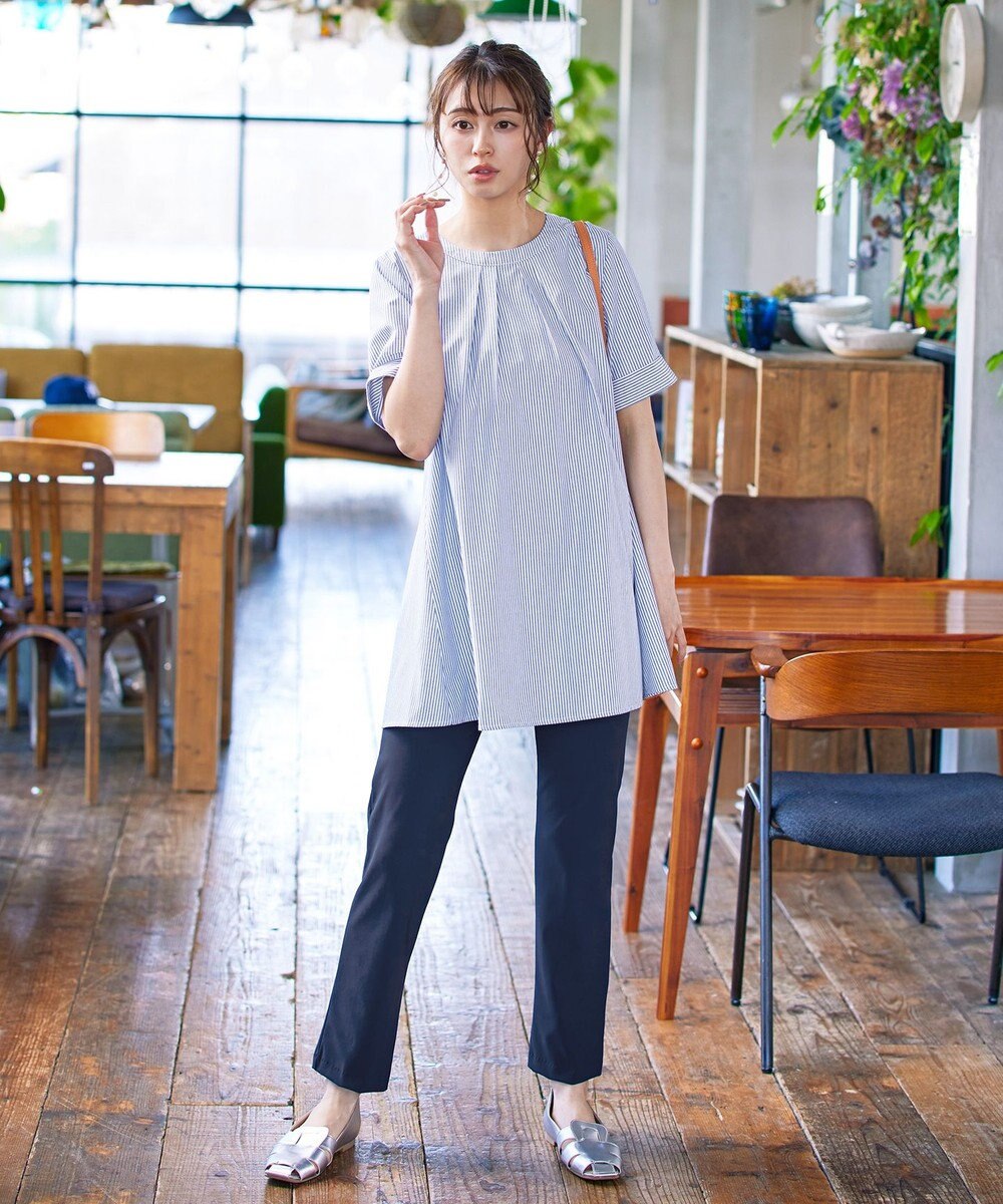 Tiaclasse L 【洗える】バックピンタックフレアチュニックブラウス 