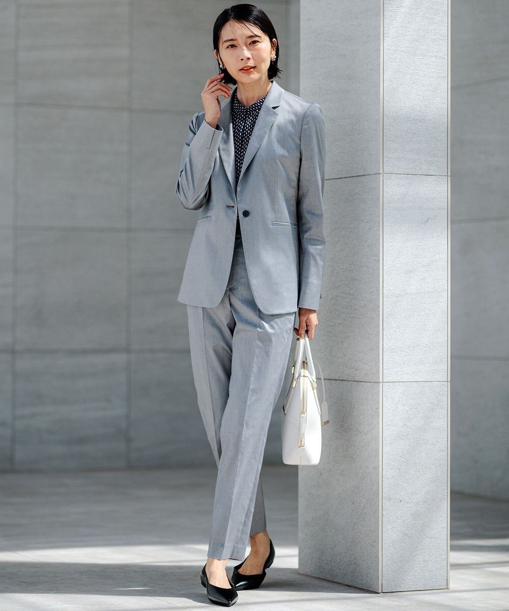 23区 【洗える/セットアップ対応】グロッシーコットンシャンブレー テーパード パンツ 