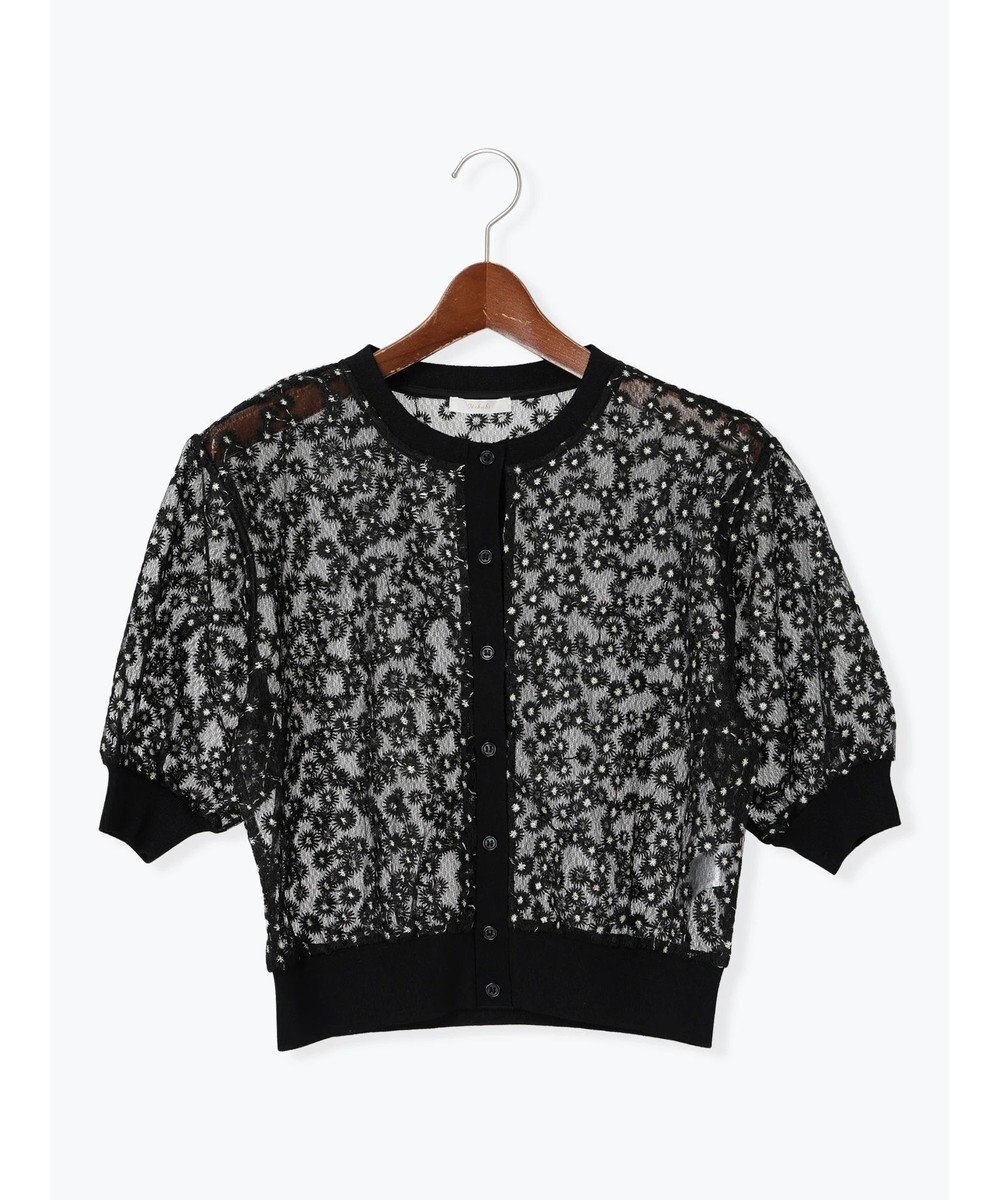 Te chichi エンブロイダリー半袖クルーカーディガン 