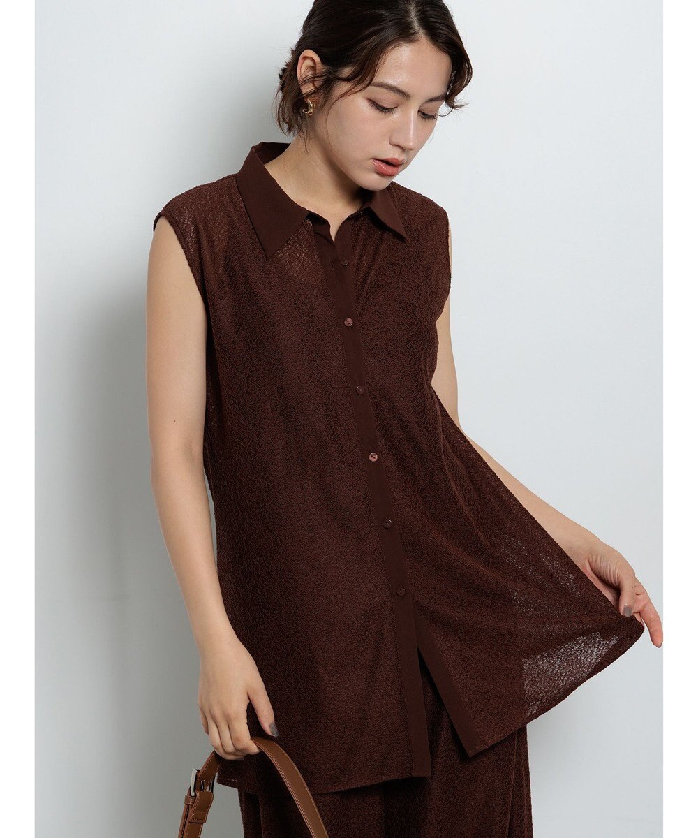 Te chichi クレープメッシュノースリーブシャツ（セットアップ可） 