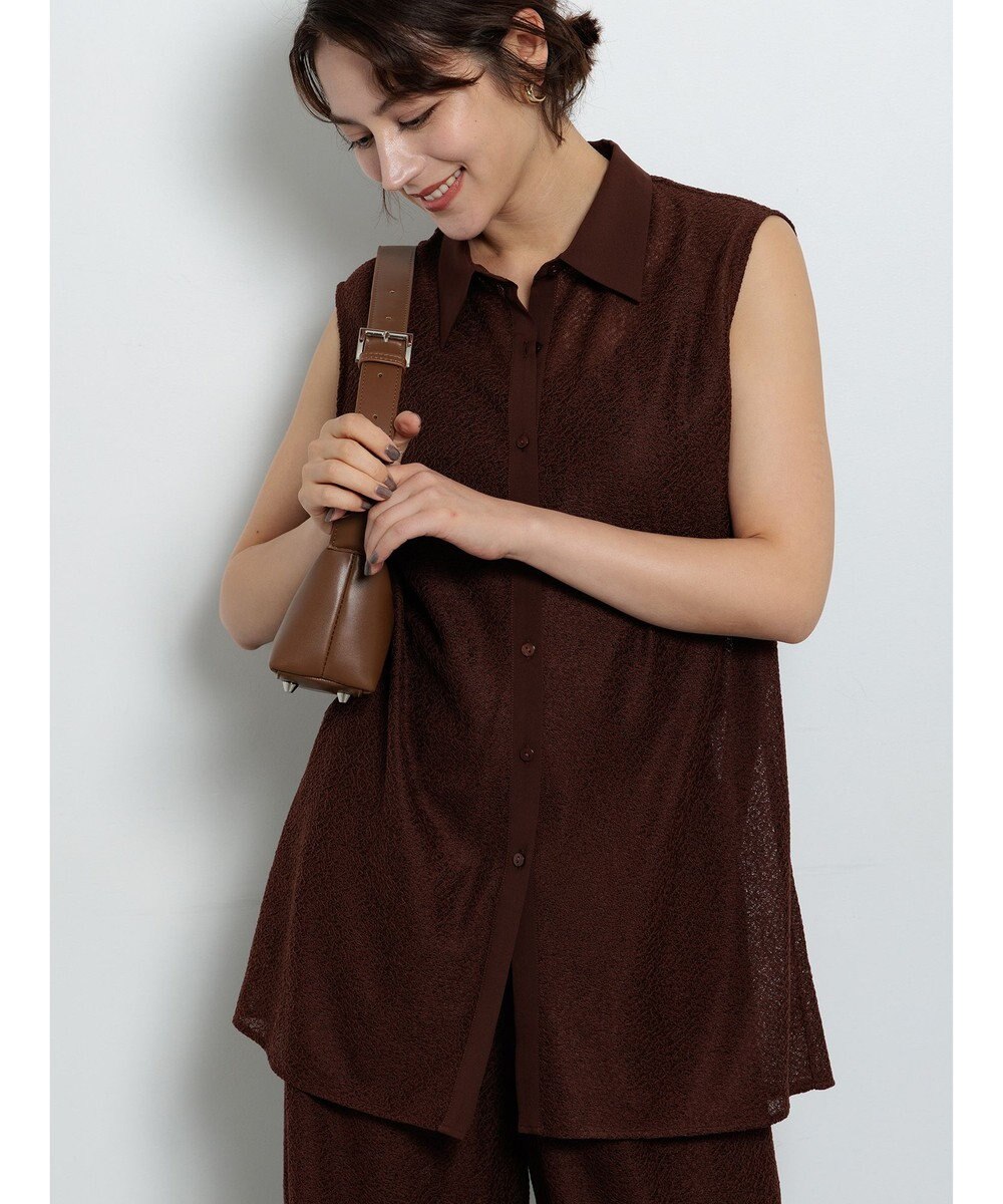 Te chichi クレープメッシュノースリーブシャツ（セットアップ可） 