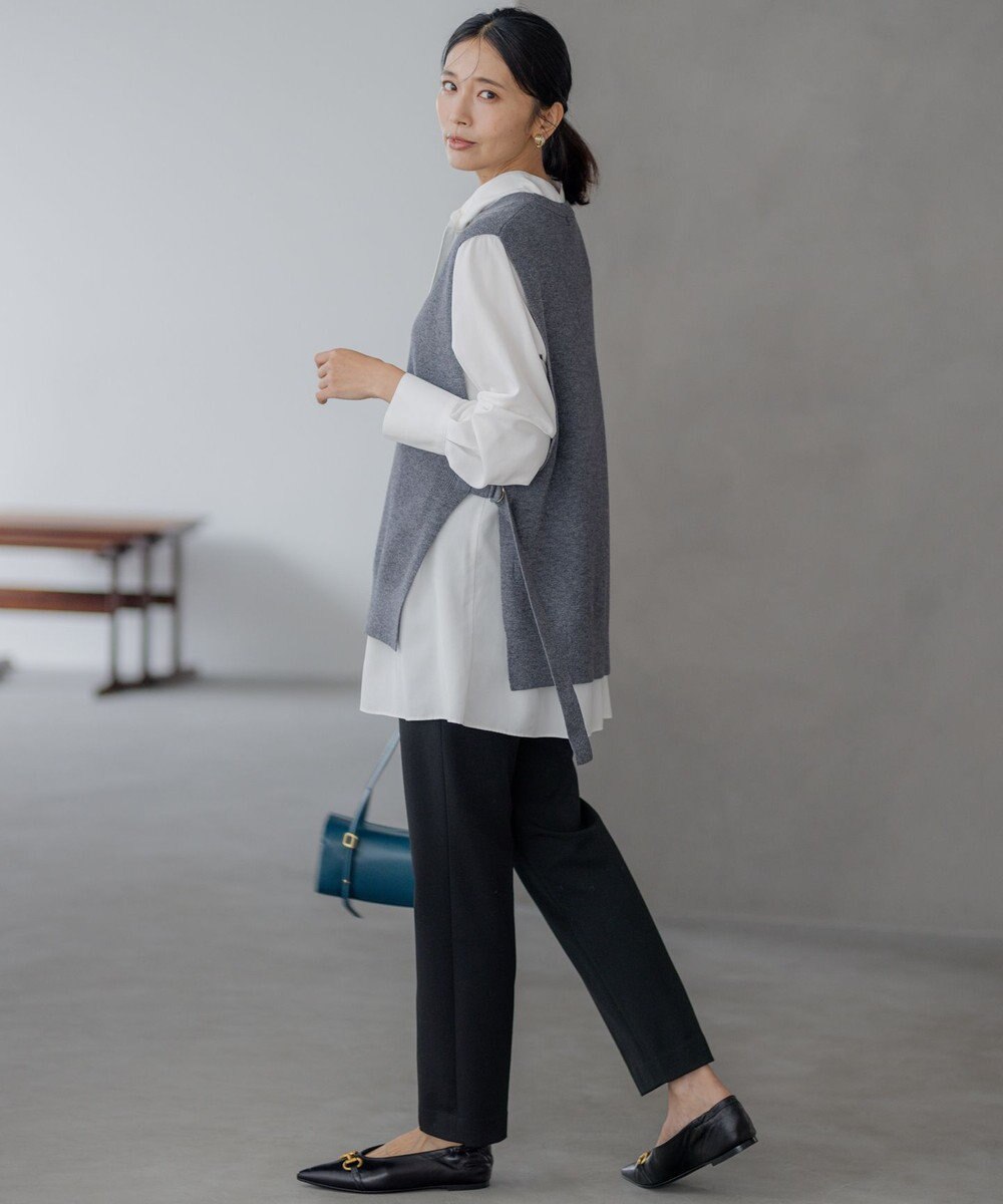 23区 L 【前後着用可能/洗える】ウォッシュドピーチツイル ブラウス 