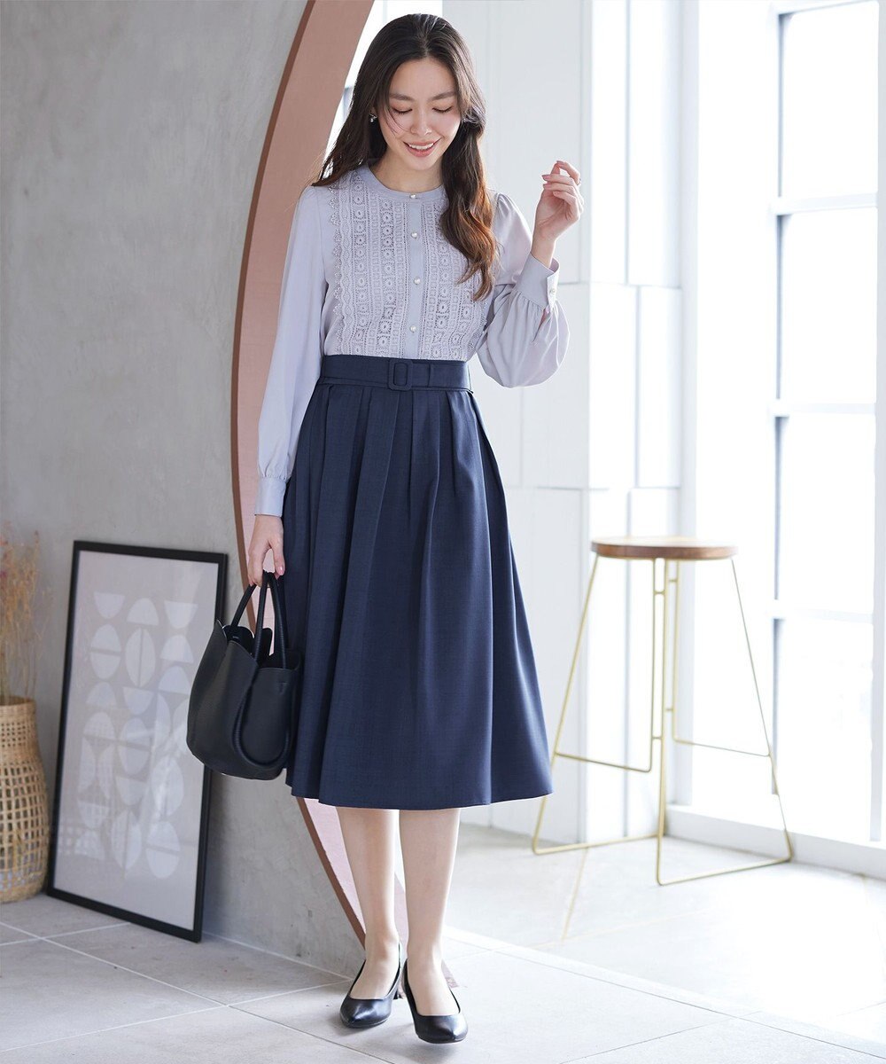 Tiaclasse L ベルト付きフレアスカート 