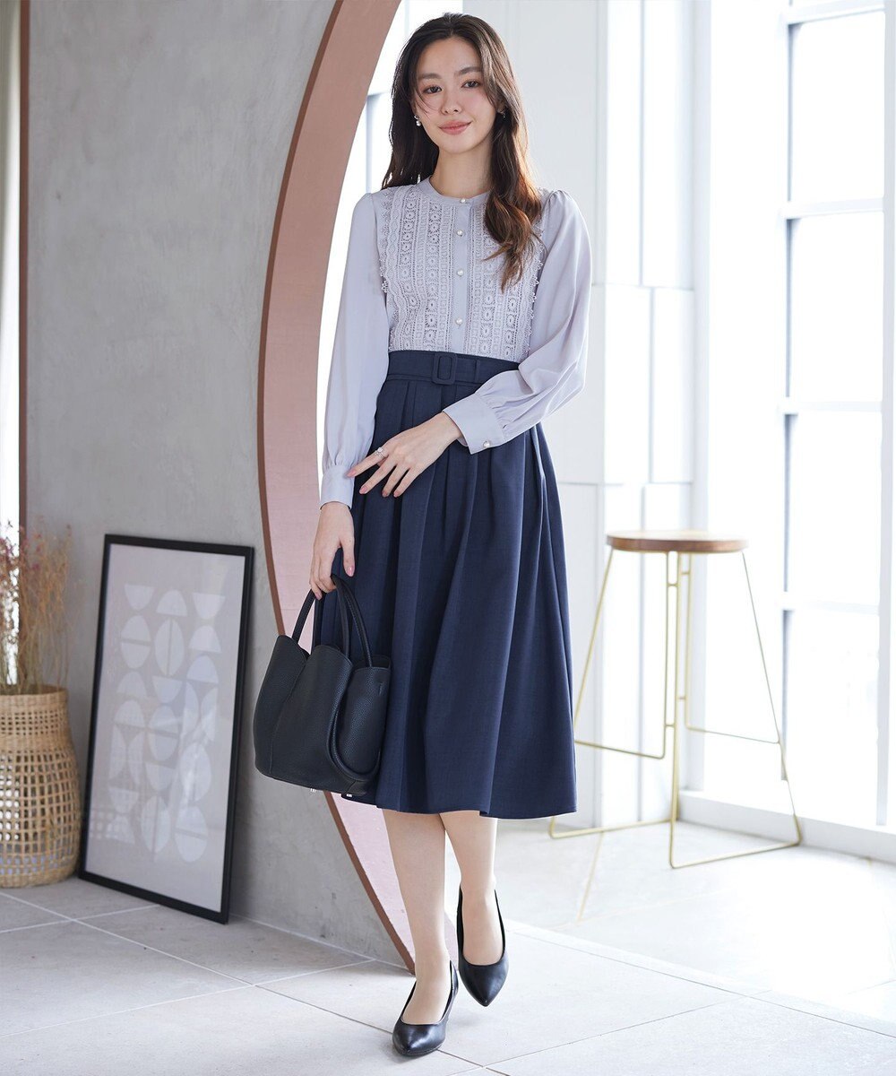 Tiaclasse L ベルト付きフレアスカート 