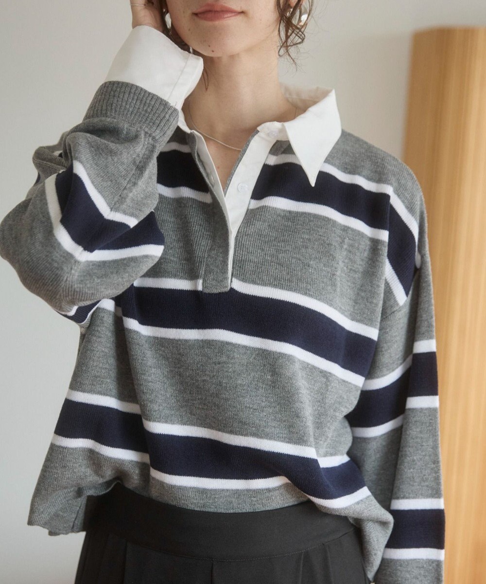 WEGO 【ANGIE VINTAGE】シャツ襟 ドッキング　フェイクレイヤード ニット トップス 