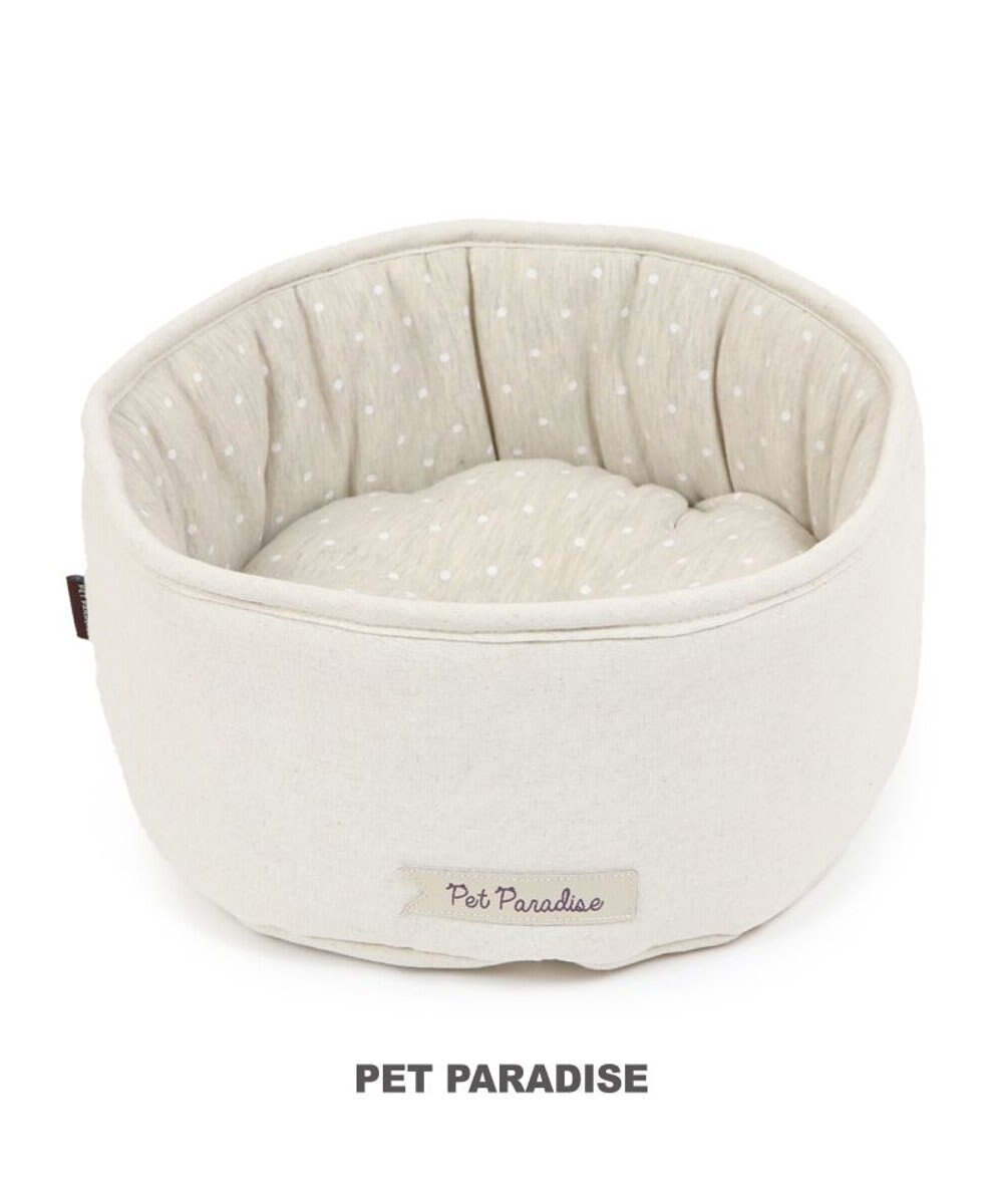 PET PARADISE 猫 ベッド おしゃれ 丸型 カドラー (30cm) ベージュ×ドット