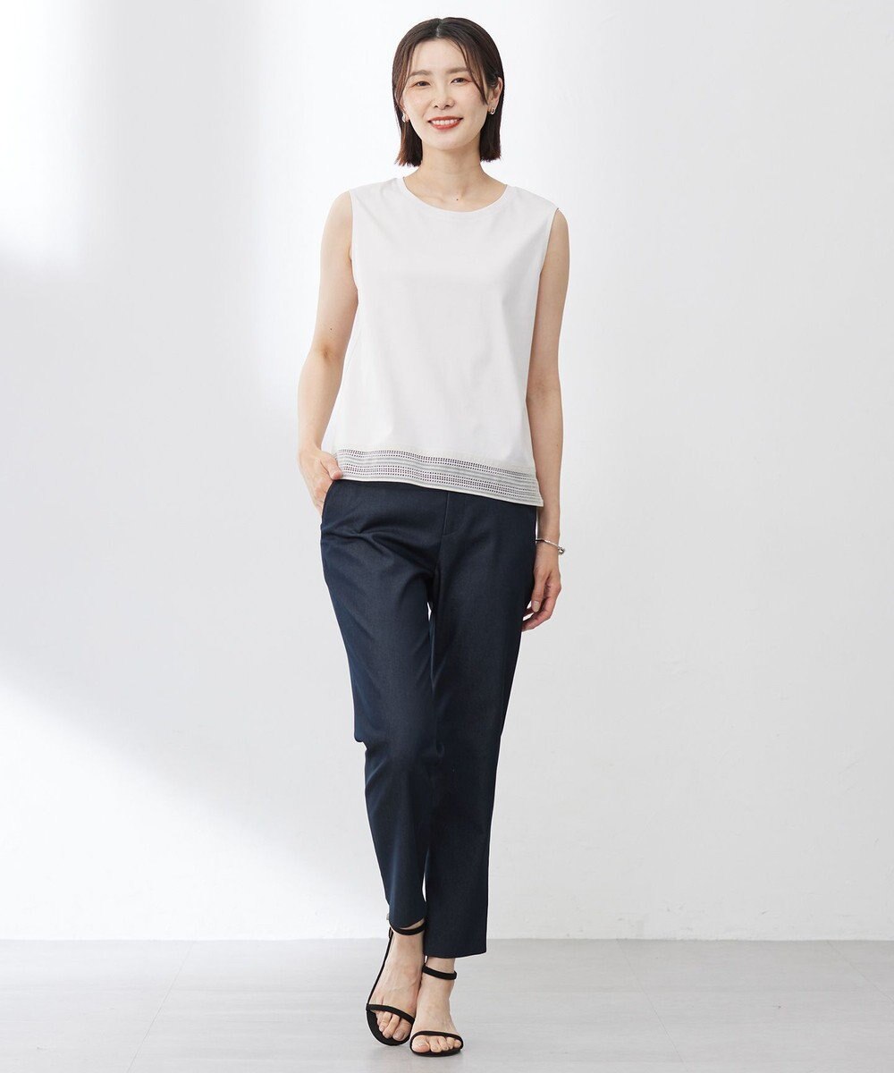 J.PRESS LADIES L 【人気のため追加・洗える】ノースリーブスムースジャージー レース カットソー 