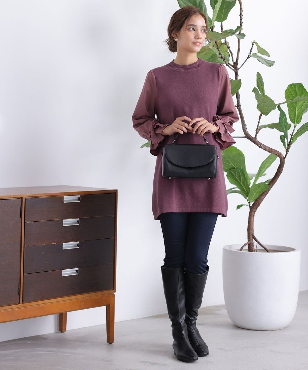 Tiaclasse L 【洗える】ボリュームリボン袖ニットコンビチュニック 