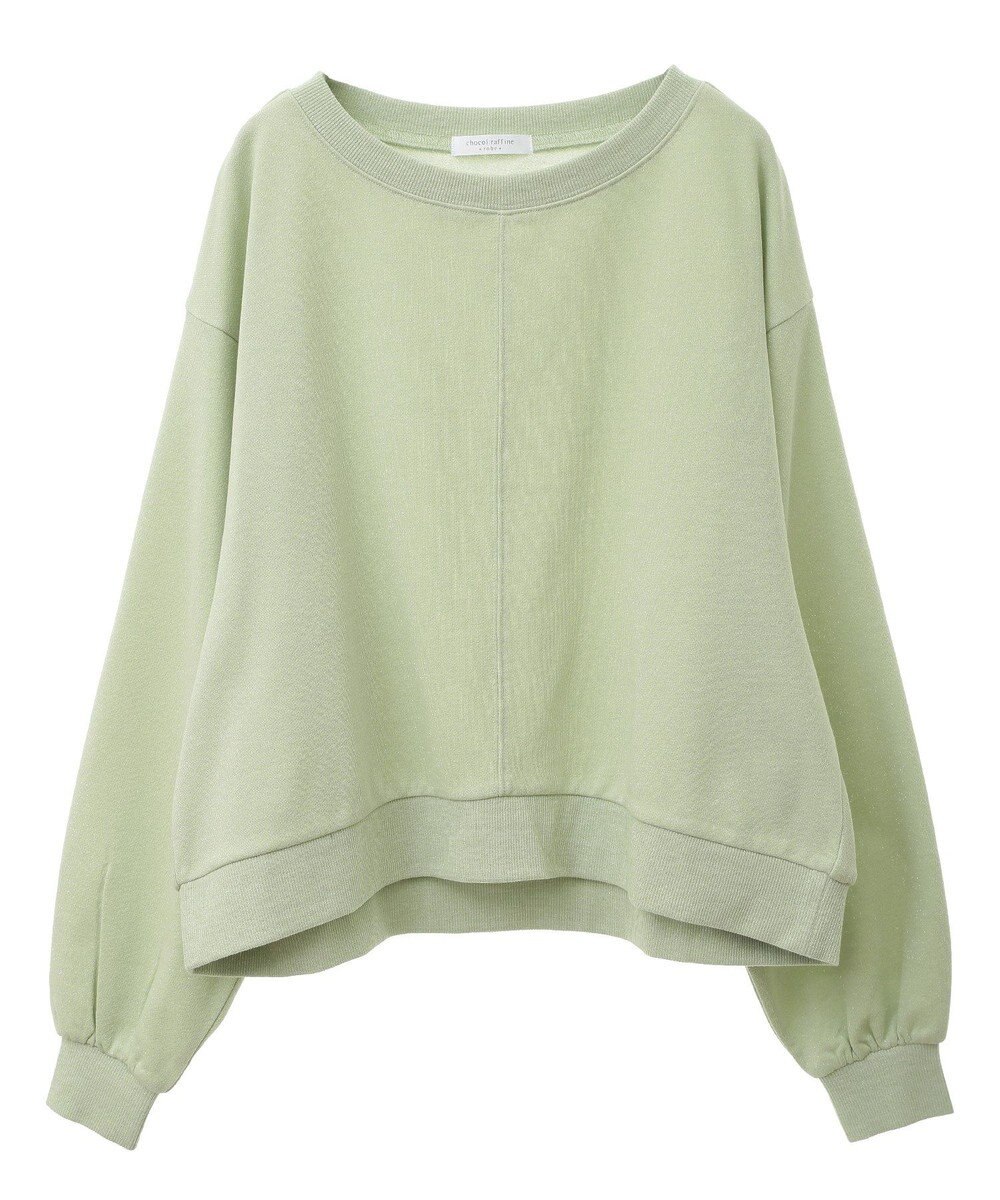 Green Parks ショート丈ラメ裏毛ボートネックプルオーバー 