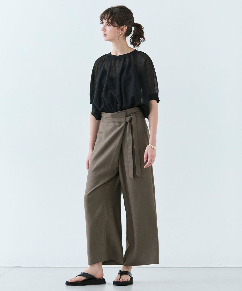 BEIGE， 【洗える】CAROLE / リネンライクラップワイドパンツ 