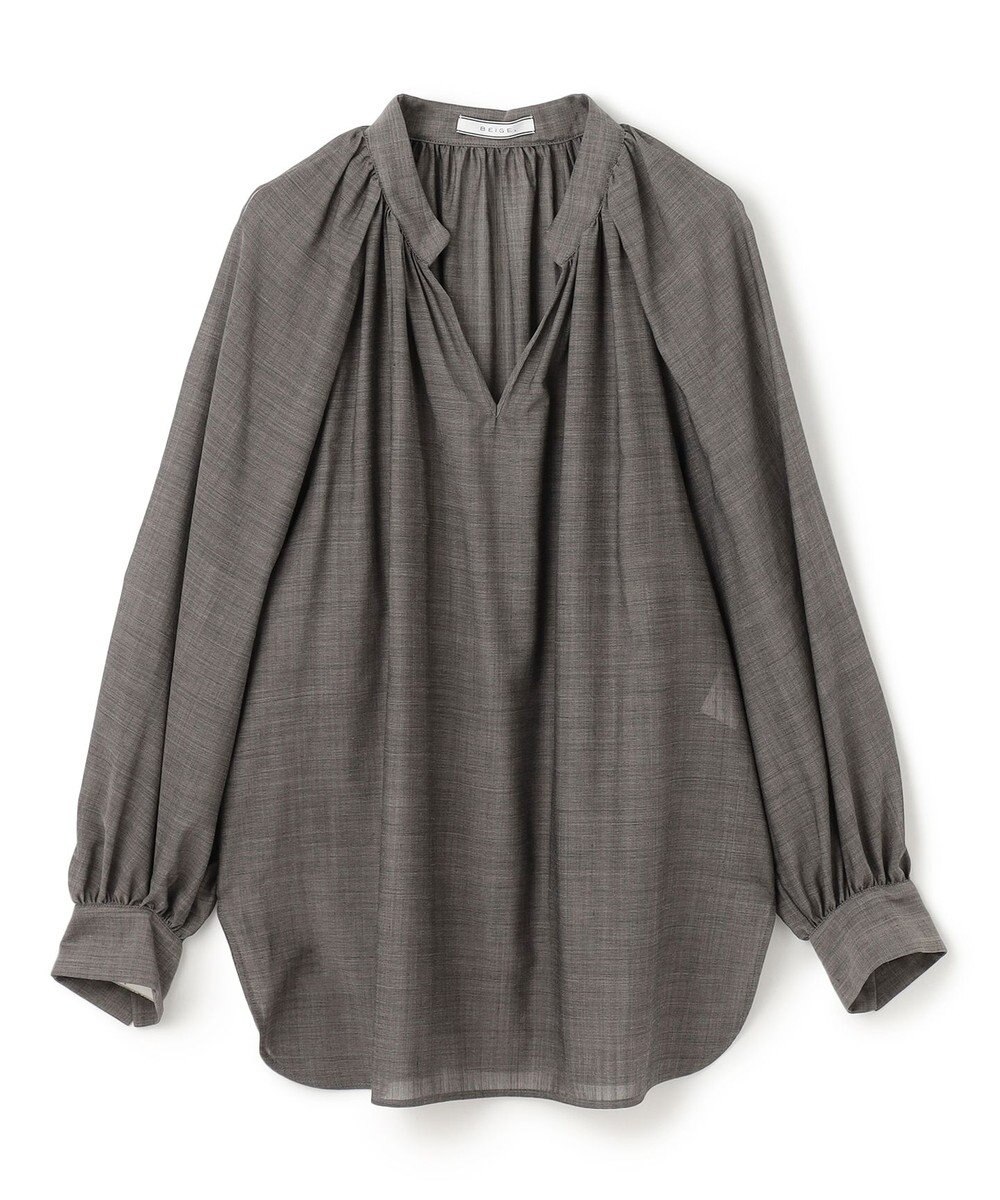 BEIGE， 【洗える】MOYE / シアーウールパフスリーブブラウス 
