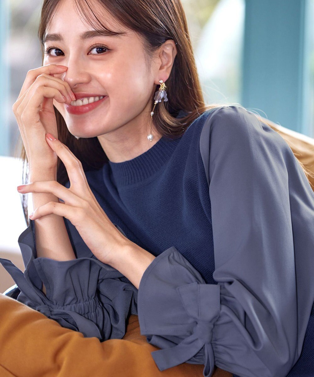 Tiaclasse L 【洗える】ボリュームリボン袖ニットコンビチュニック 