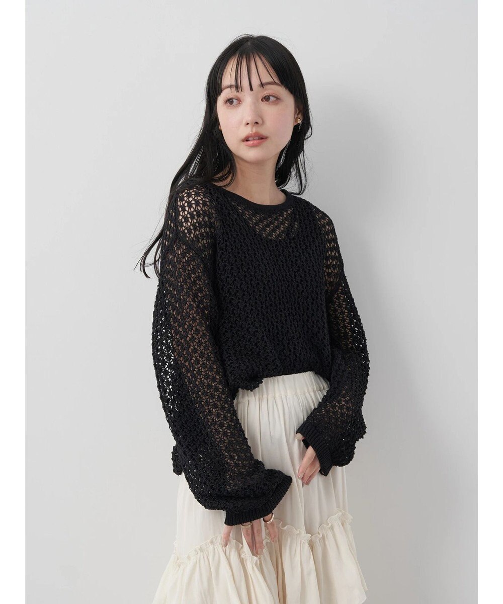 earth music&ecology メッシュ編みニットプルオーバー 