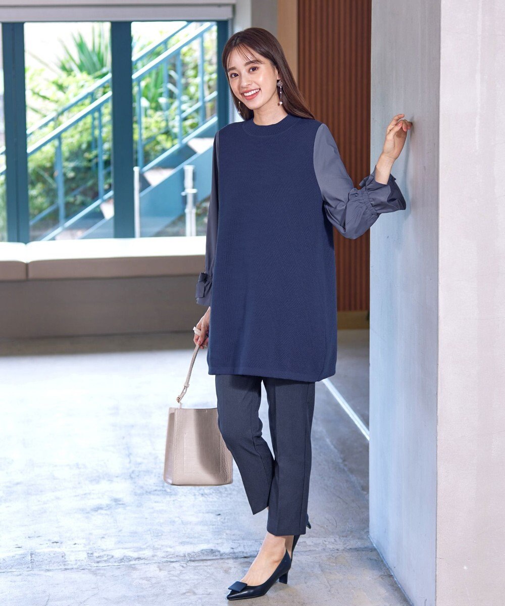 Tiaclasse L 【洗える】ボリュームリボン袖ニットコンビチュニック 