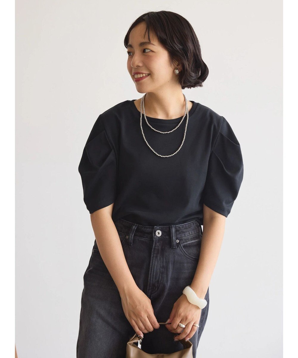 AMERICAN HOLIC 接触冷感タックスリーブ５分袖カットプルオーバー 