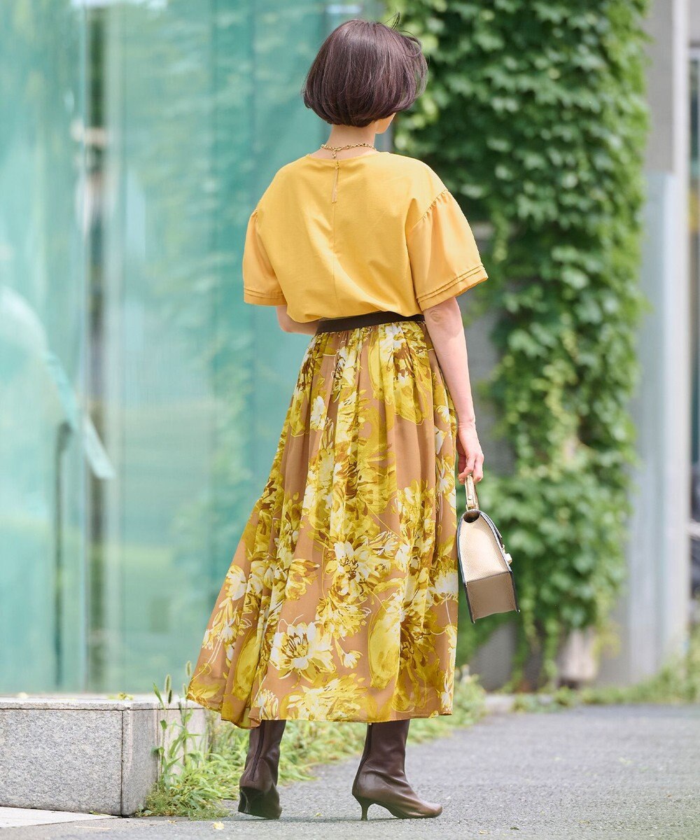 自由区 S 【ウエストゴム・洗える】ピオニーフローラルプリント  スカート 