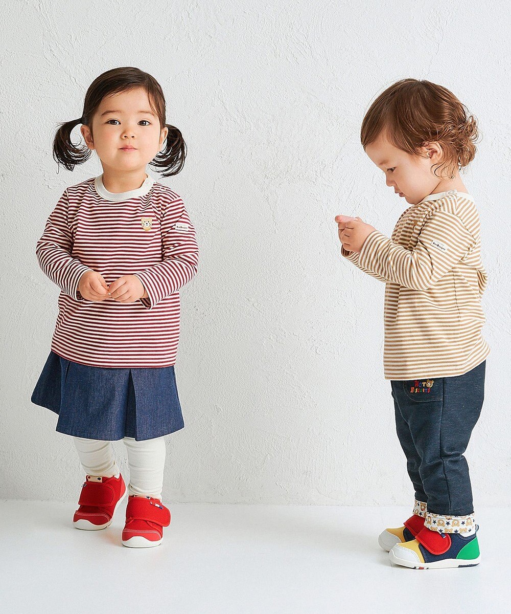 MIKI HOUSE HOT BISCUITS 【70-120cm】【Everyday Series】ワンポイント ボーダー長袖Tシャツ 