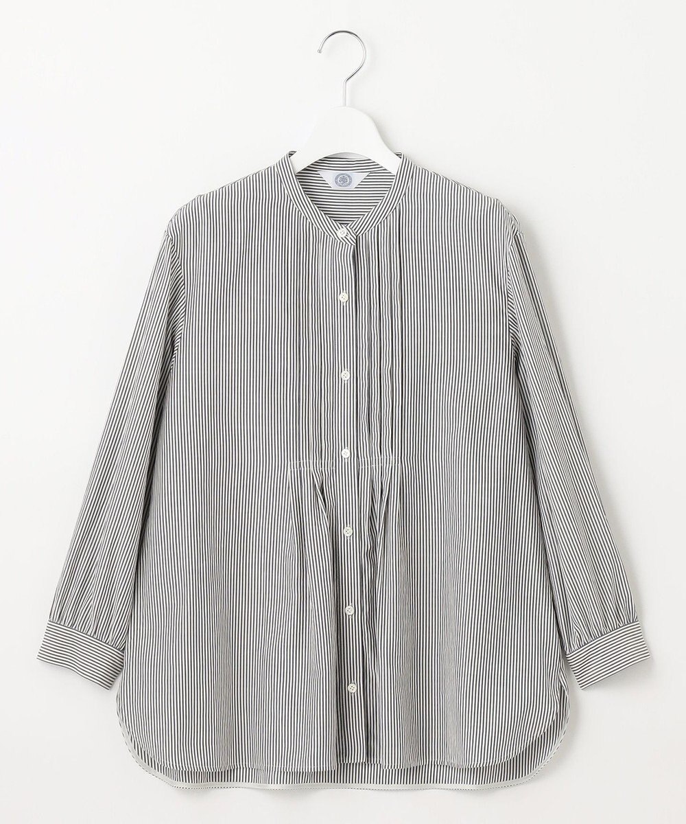 J.PRESS LADIES 【洗える】 コットンアセVis ストライプ バンドカラー ブラウス 