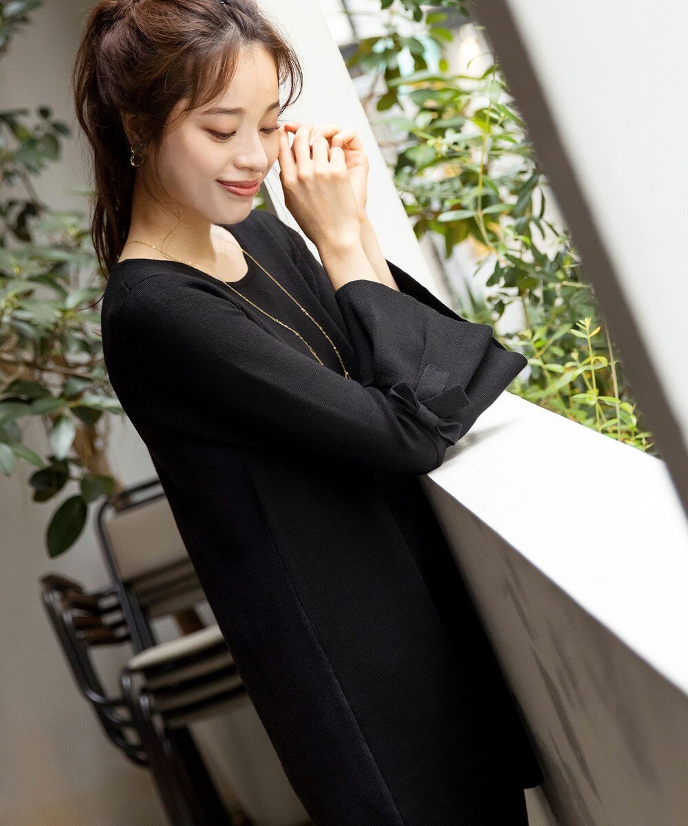 Tiaclasse L 【洗える】ミラノリブ編みのフレア袖ニットチュニック 