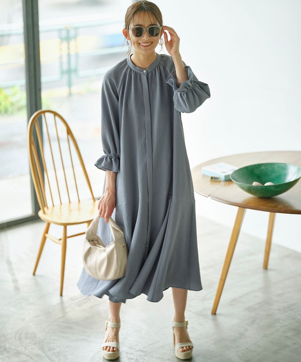 組曲 【WEB限定】クレープストレッチ シャツワンピース 