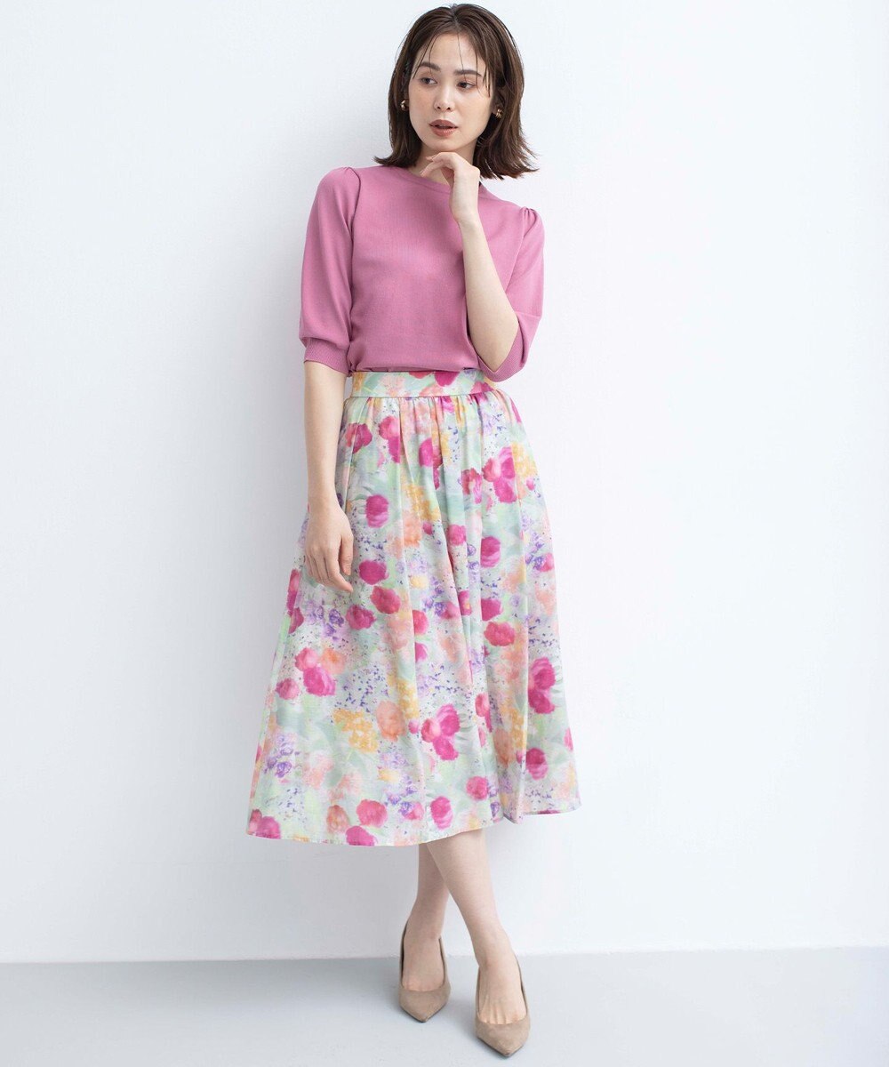 組曲 ピオニーシフォンプリント フレアスカート 