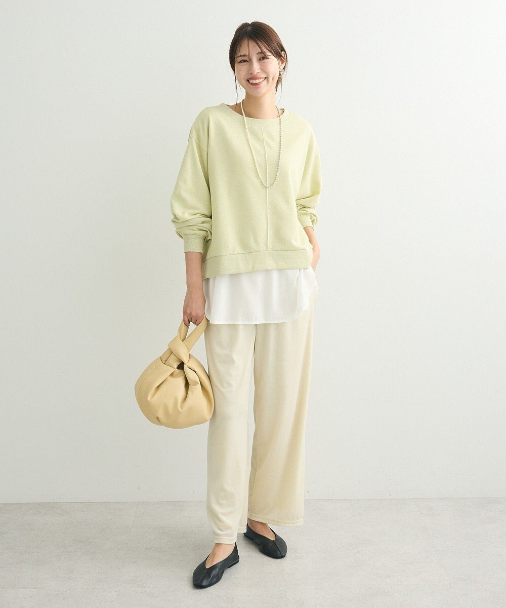 Green Parks ショート丈ラメ裏毛ボートネックプルオーバー 