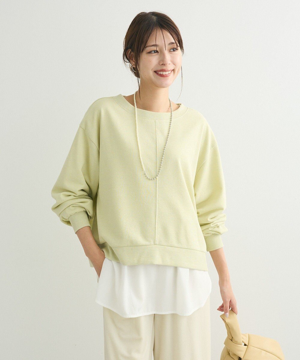 Green Parks ショート丈ラメ裏毛ボートネックプルオーバー 