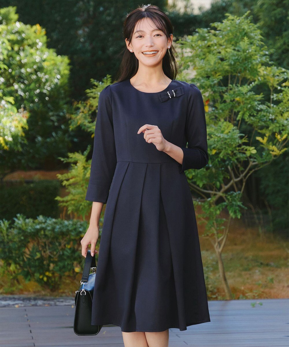 Tiaclasse 【3WAY】リボンブローチ＆ベルト付きフレアワンピース 