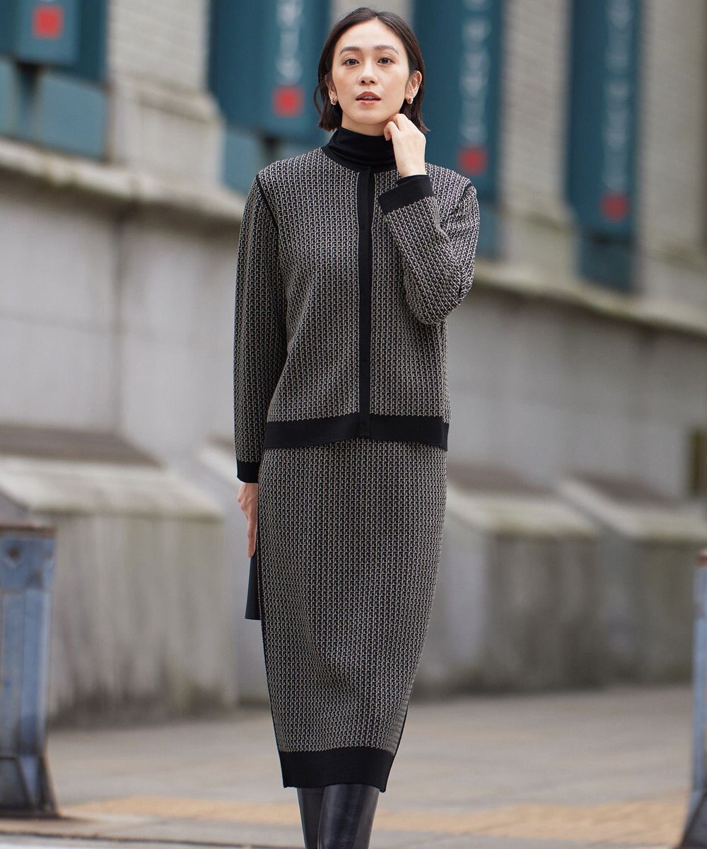 自由区 【洗える】リバーシブルニット セットアップ(カーディガン×タイトスカート) 