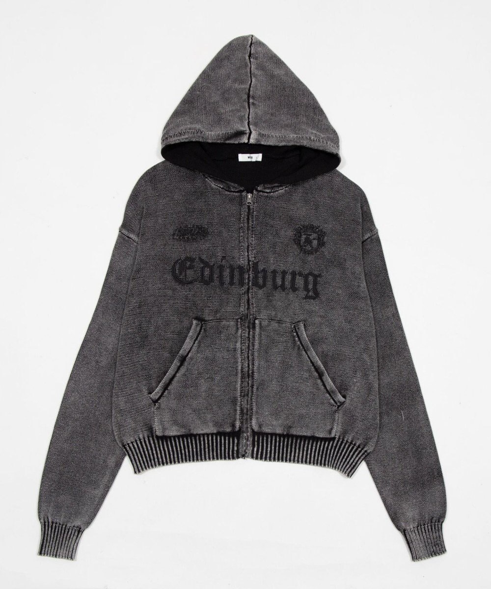 WEGO 【ユニセックス着用ITEM】ブリーチニットグラフィックZIPパーカー 