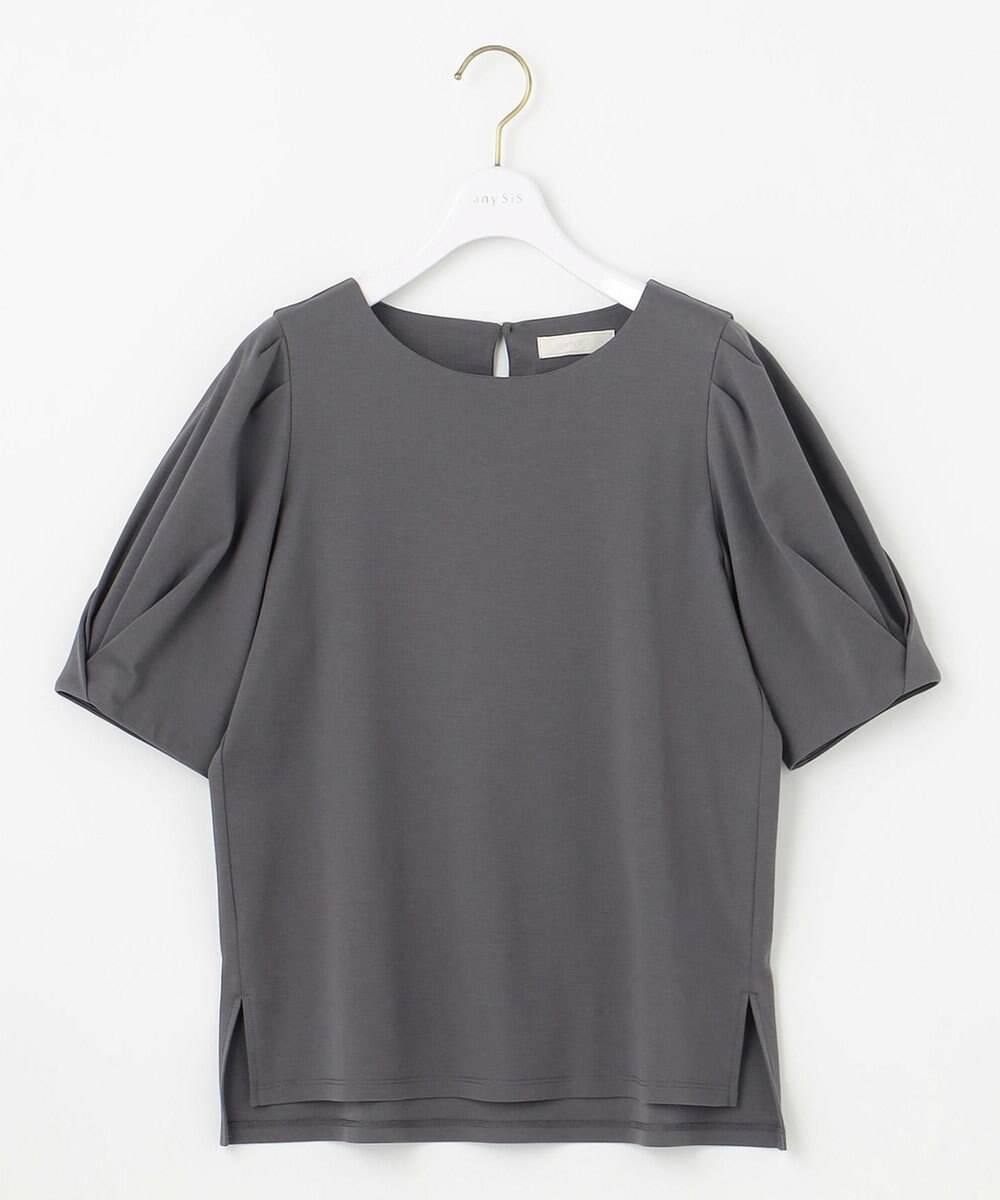 ANY SIS S 【撥水・汗ジミ防止・UVケア・洗える】スーピマスムース 袖タック Tシャツ 