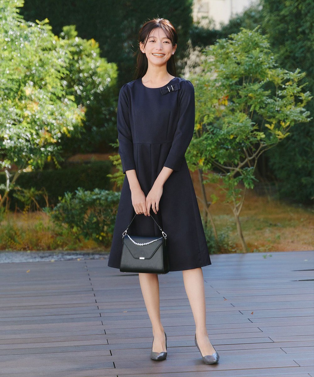 Tiaclasse 【3WAY】リボンブローチ＆ベルト付きフレアワンピース 