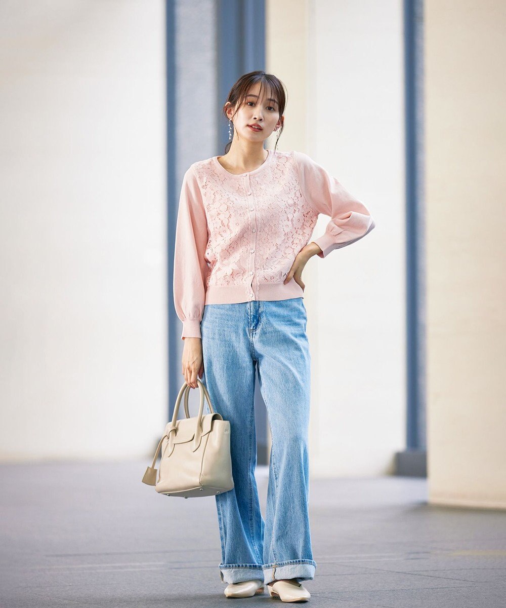 Tiaclasse 【洗える】7分袖前身レースカーディガン 