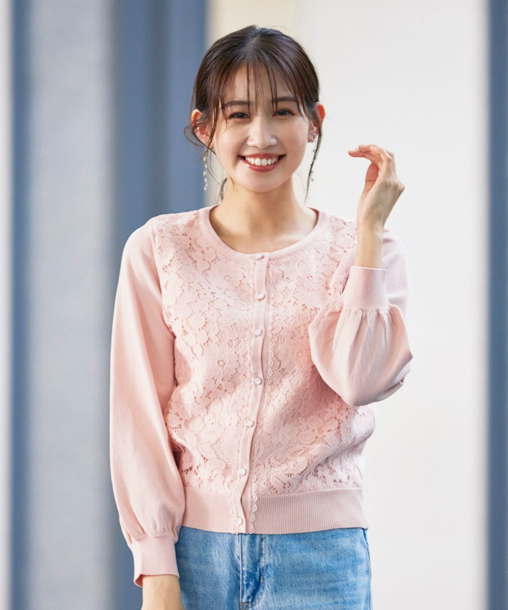 Tiaclasse 【洗える】7分袖前身レースカーディガン 