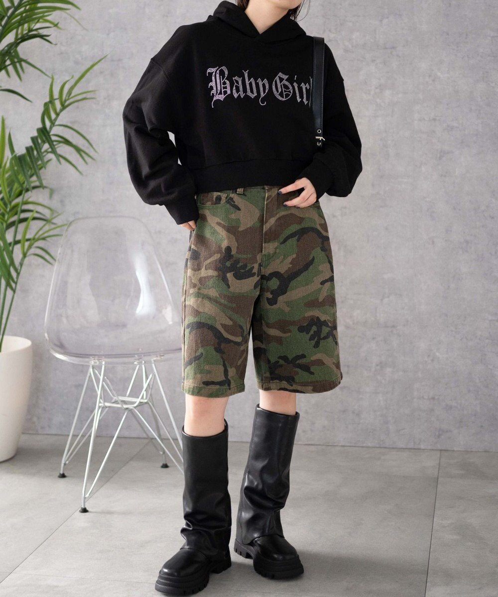 WEGO ラインストーンショートプルパーカー 