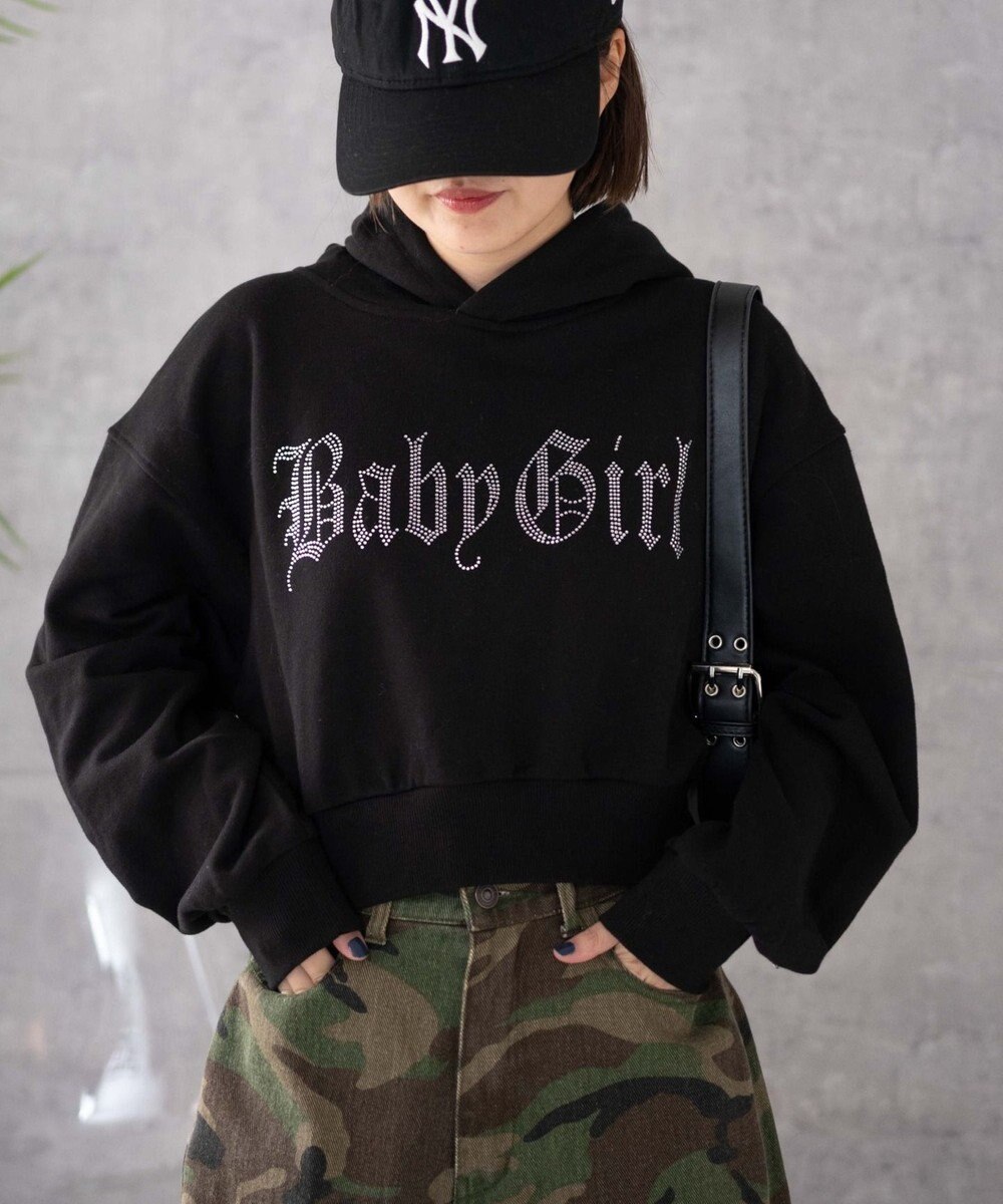 WEGO ラインストーンショートプルパーカー 