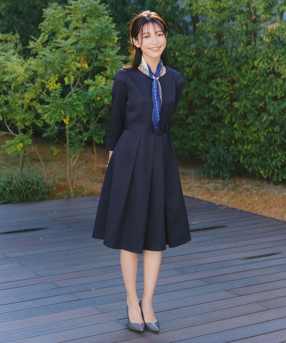 Tiaclasse 【3WAY】リボンブローチ＆ベルト付きフレアワンピース 