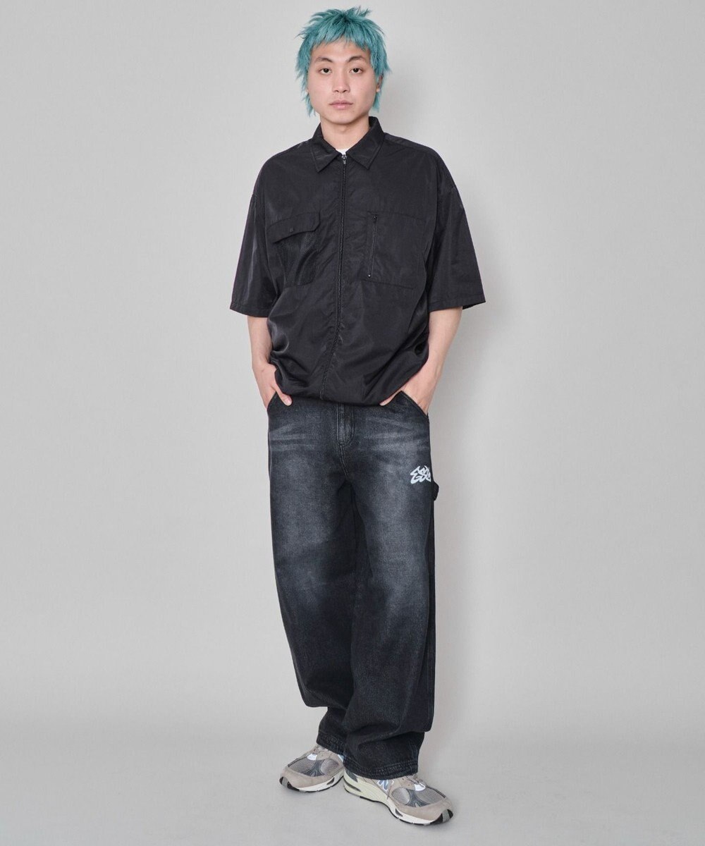 WEGO 【ウエスト紐で調整】イージーペインターグラフィックデニムパンツ 