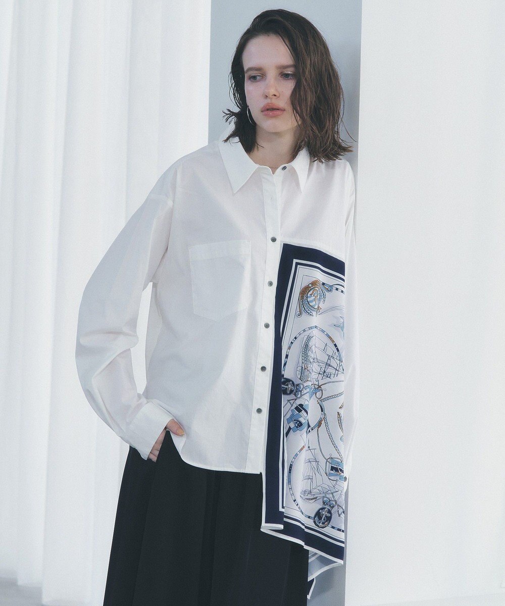 YECCA VECCA スカーフデザインアシメシャツ 