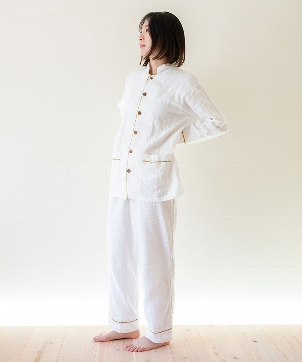 京和晒綿紗 【紗栄子さん愛用パジャマの色違い/UNISEX】ガーゼパジャマ 2重合わせ 白 