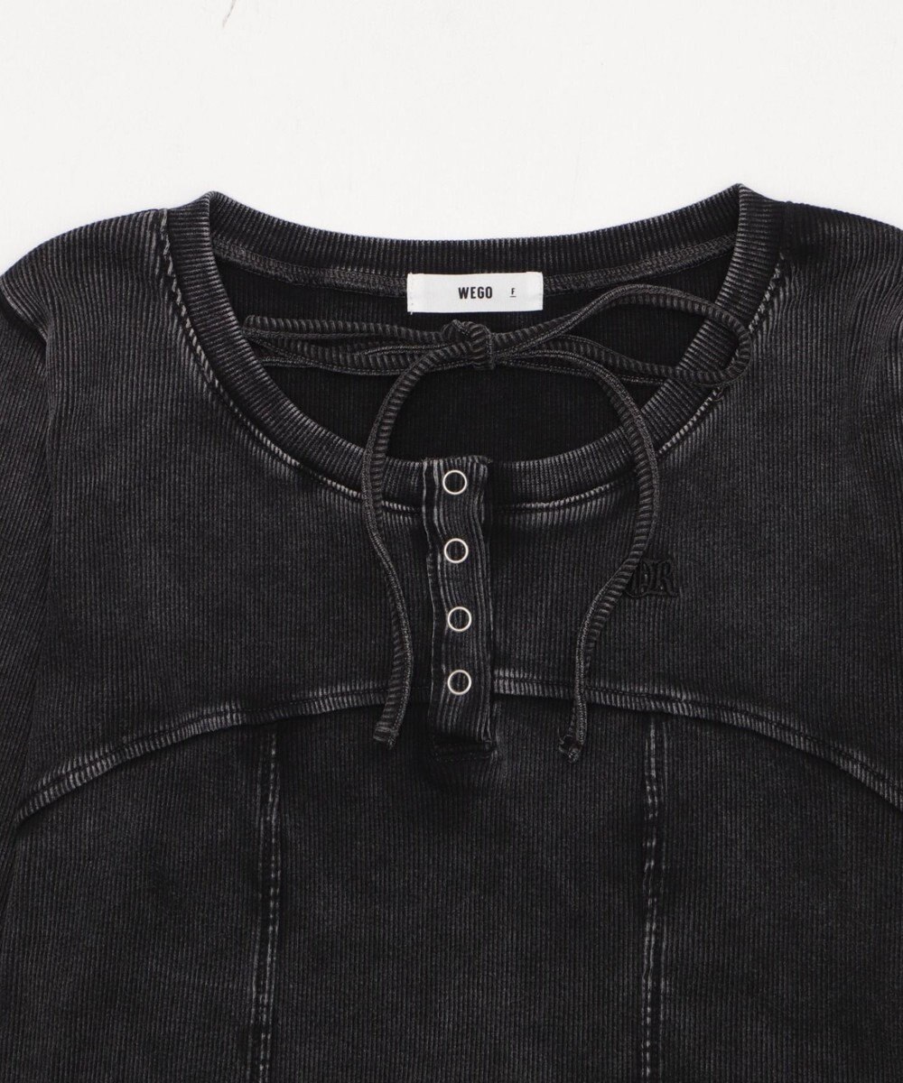 WEGO ヴィンテージウォッシュネックリボントップス 