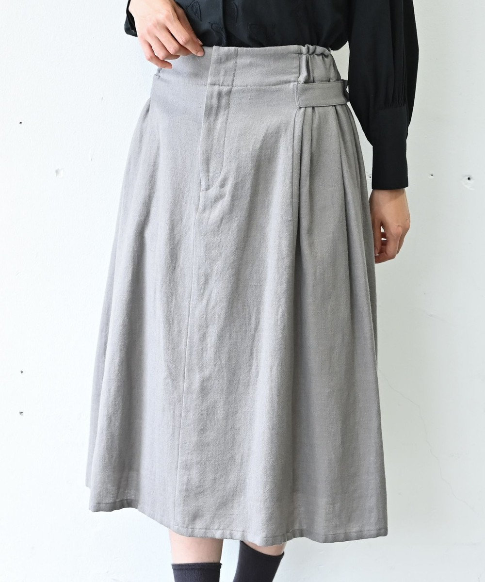 muuc 〈軽やかな尾州産リネンウール〉スカート  　ロングシーズン 秋冬春 後ろウエストゴム有り セットアップ可能 裏地有り 