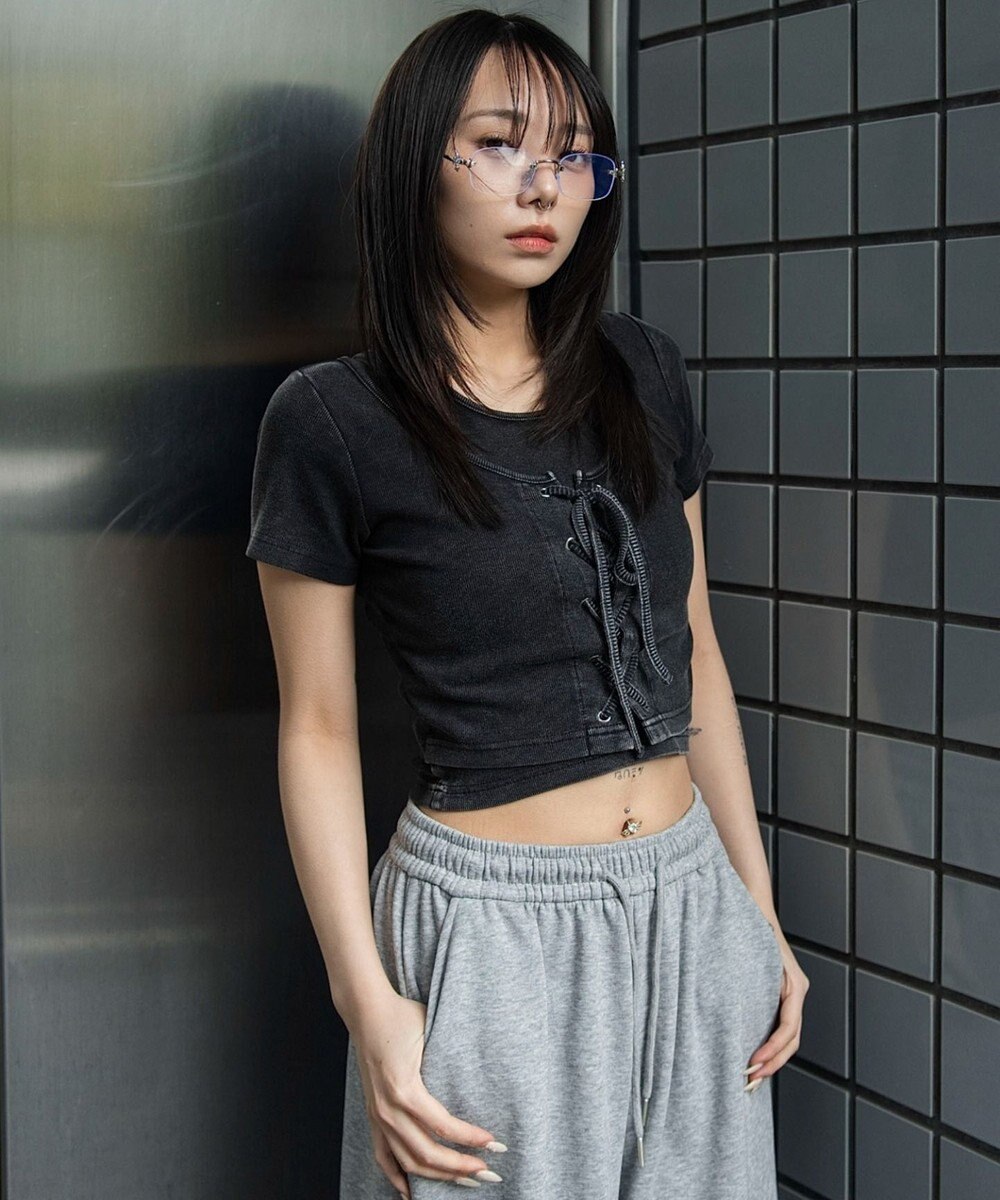 WEGO ヴィンテージライクレースアップT 