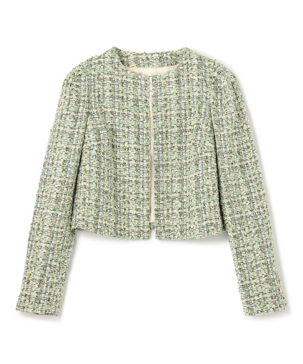 BEIGE， TEASEL / ノーカラーツイードショートジャケット 