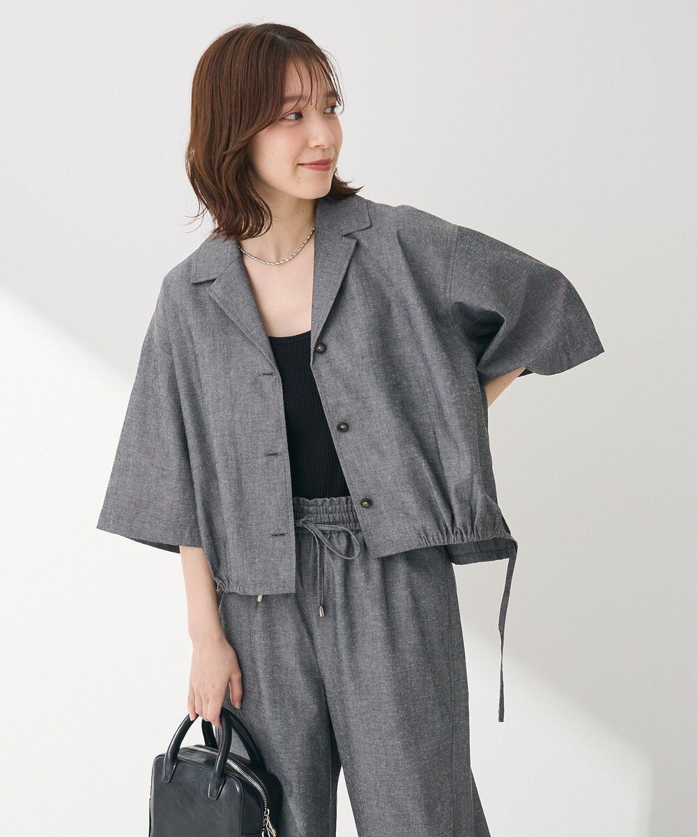 Green Parks 綿麻混裾ドロスト開襟シャツジャケット 