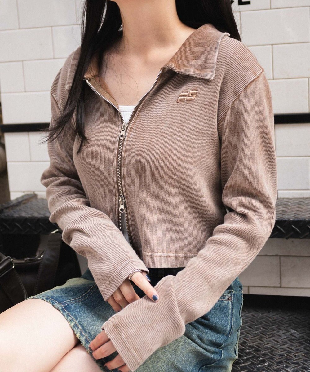 WEGO ヴィンテージウォッシュWZIPトップス 